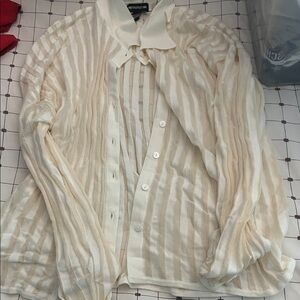 PrettyLittleThing Beige and White Striped Shirt